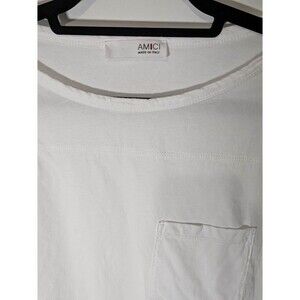 AMICI Made in ITALY White 100% Cotton Pocket TShirt Boxy Crop Relaxed Fit One Sz